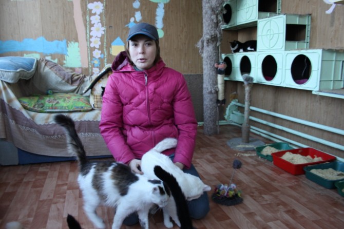 Анна Москвина в  домике для кошек