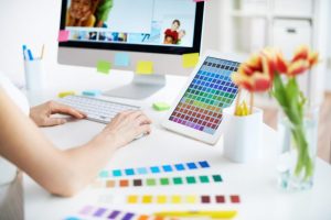 Female designer working with colors